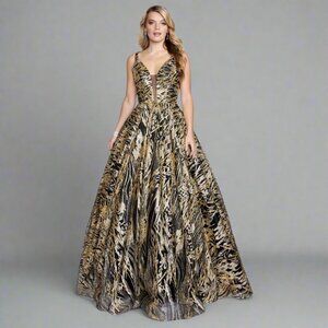 Nina Canacci black, gold, and silver dress, size 8, NEW WITH TAGS!